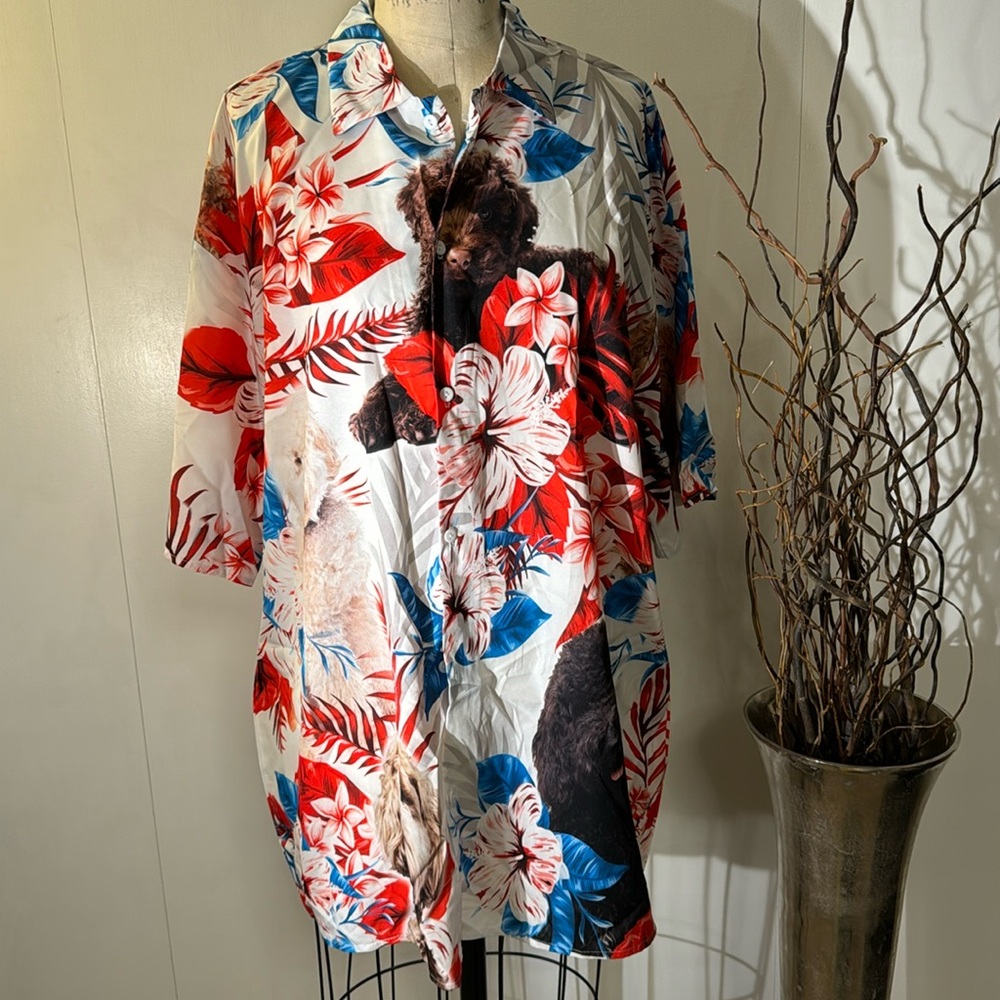 Tropical & Novelty Button Shirt with Chocolate Labtadoodle